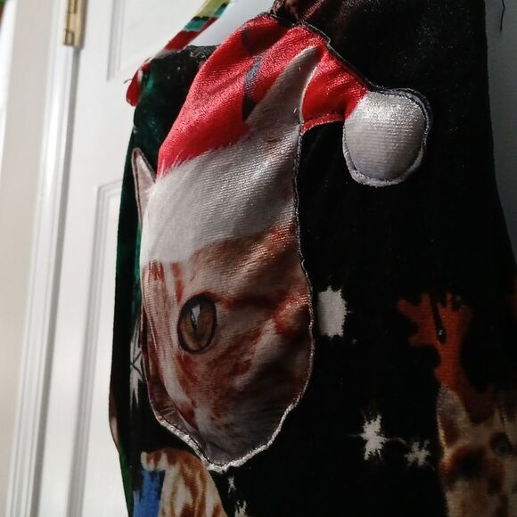 Christmas cat kitten ugly chirstmas party holiday overalls  Sz M 7-9 NWOT - Picture 7 of 11